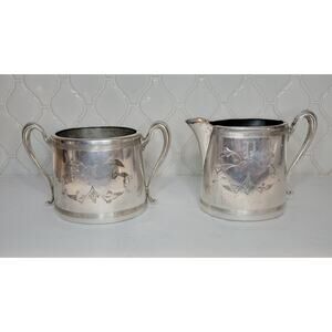 Vintage B Rogers Silver Co 1883 Creamer & Sugar Taunton Mass. Quadruple 190.